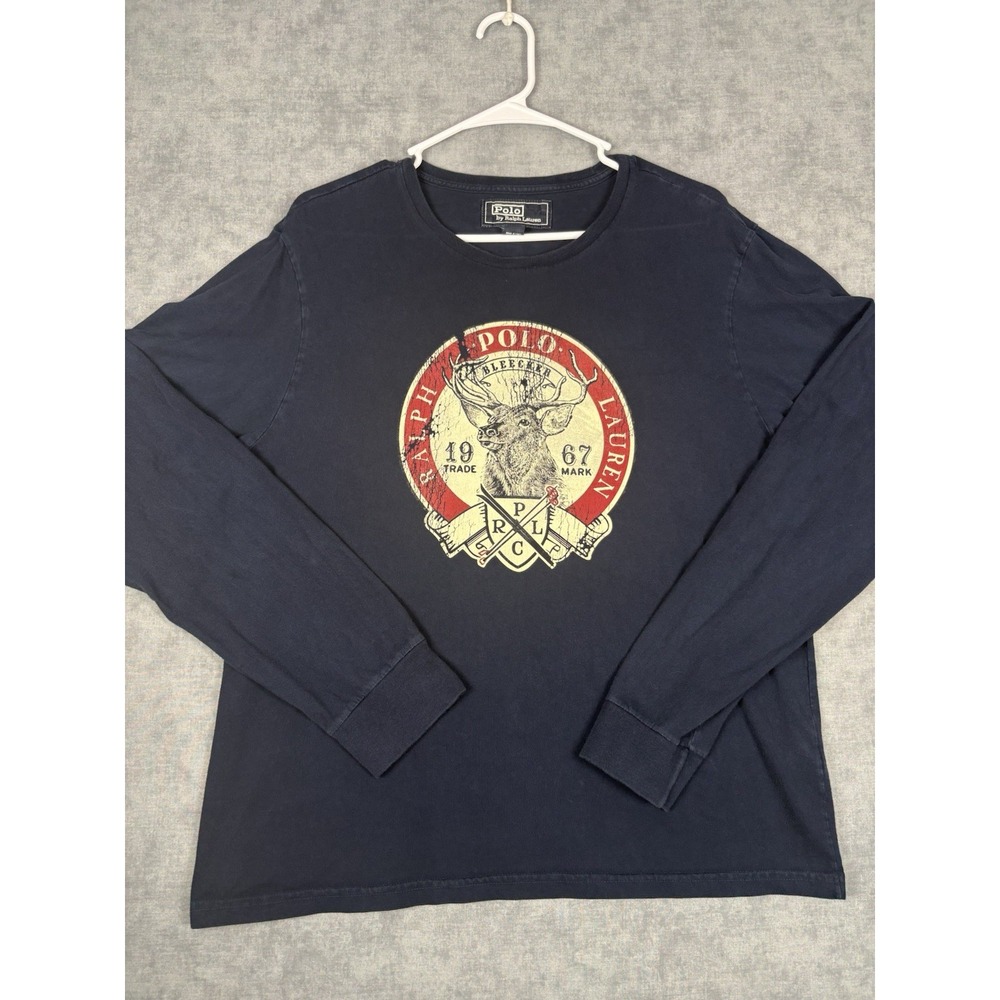 Polo Ralph Lauren Deer Graphic Long Sleeve T Shirt Men's L Custom Fit Cotton